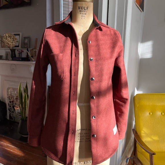 ANIAN Modern Melton Wool Shirt Jacket - XS NWOT Burnt Orange/Brick Red - Picture 2 of 7